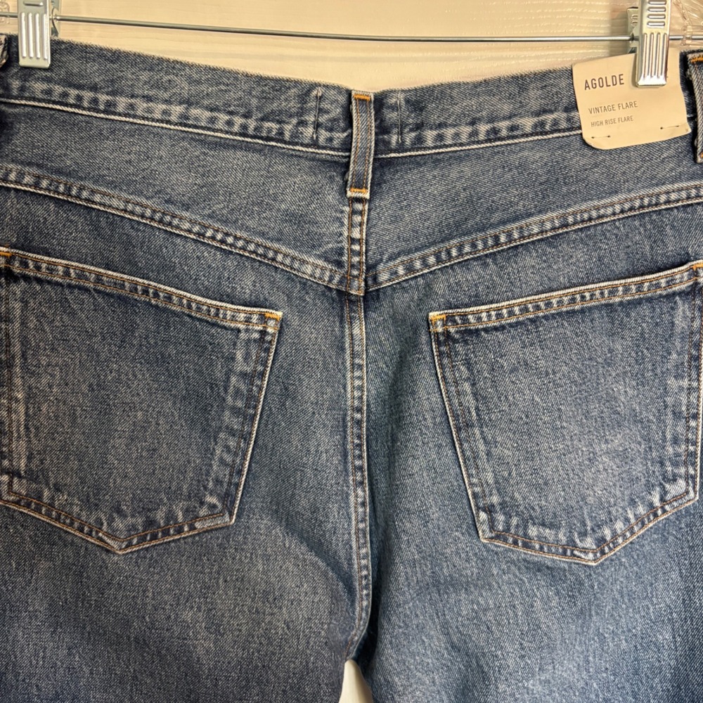 NEW AGOLDE Women 100% Organic Cotton Vintage High Rise Flare Medium Wash Jean 32 - Picture 7 of 16